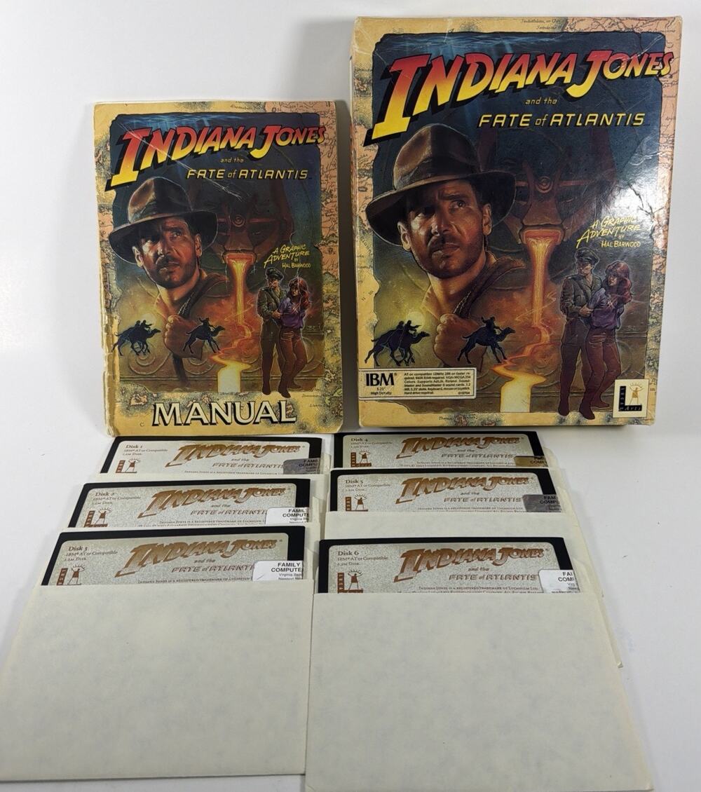 Indiana Jones Fate of Atlantis IBM PC 5.25" 6x Diskettes 1992 LucasArts